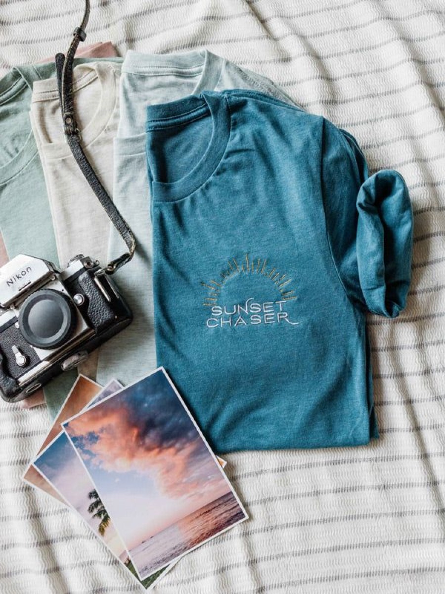 Art The Sunset | Sunset Chaser Embroidered Tee - Deep Ocean