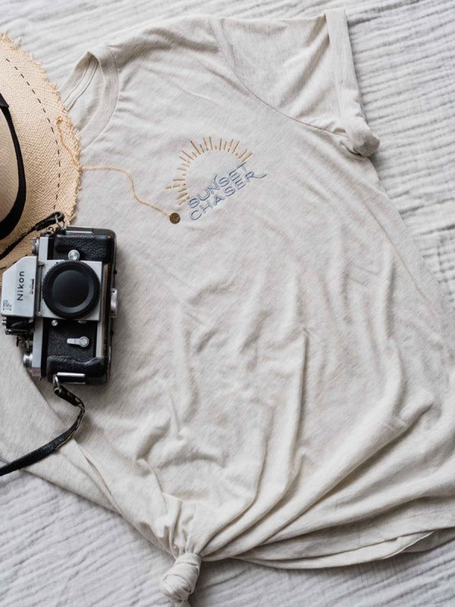 Art The Sunset | Sunset Chaser Embroidered Tee - Warm Sand