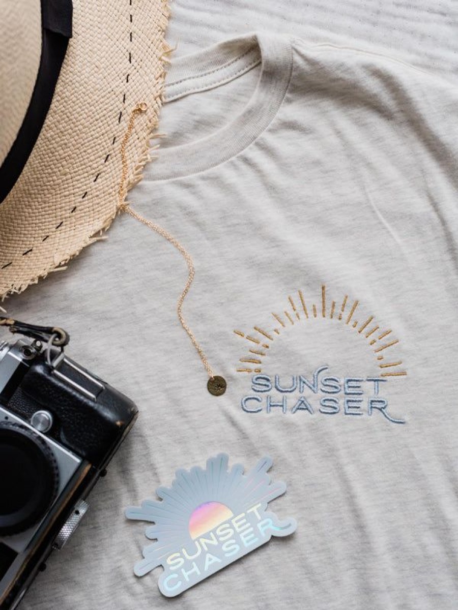 Art The Sunset | Sunset Chaser Embroidered Tee - Warm Sand