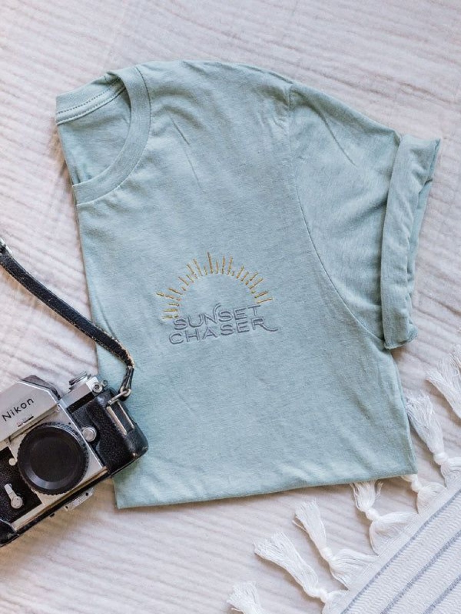 Art The Sunset | Sunset Chaser Embroidered Tee - Sea Glass